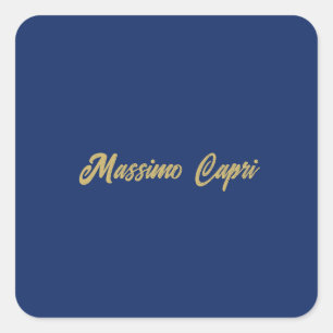 Sticker Carré Texte en gras de couleur or bleu foncé minimaliste