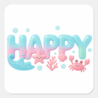 Sticker Carré Texte Pastel Océan Glossy Joyeux