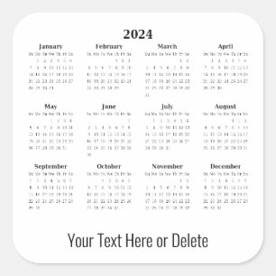 Sticker Carré Texte personnalisé 2024 au calendrier mensuel infé