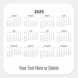 Sticker Carré Texte personnalisé 2025 au calendrier mensuel infé