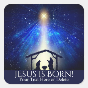 Sticker Carré Texte personnalisé Jésus est né Nativité Étoi