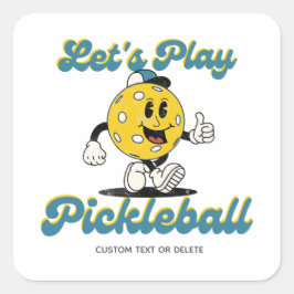 Sticker Carré Texte personnalisé Mascotte de Pickleball Retro