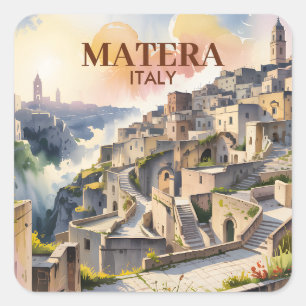 Sticker Carré Texte personnalisé Matera Italie Voyage Sassi di M