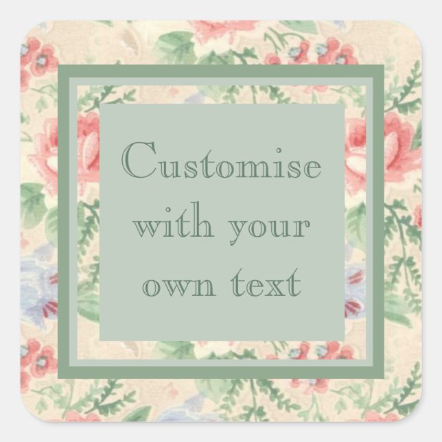 Sticker Carré Texte personnalisé Motif de fleurs rose vintage (Devant)