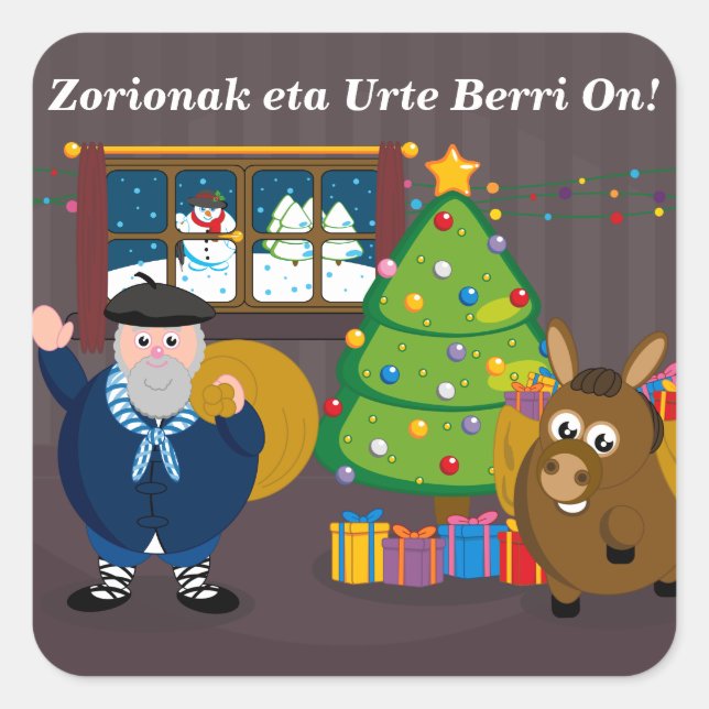 Sticker Carré Texte personnalisé, Olentzero Navidad / Scène de N (Devant)