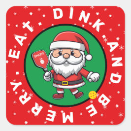 Sticker Carré Texte personnalisé Red Pickleball Père Noël