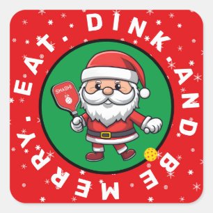 Sticker Carré Texte personnalisé Red Pickleball Père Noël