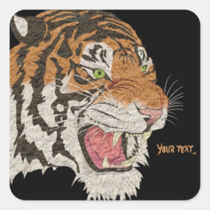Sticker Carré Texte personnalisé tigre violent et en colère Brow