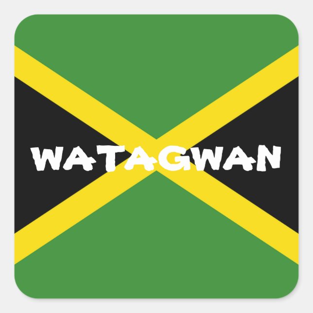 Sticker Carré Texte Personnalisé Watagwan Jamaïque Drapeau vert/ (Devant)