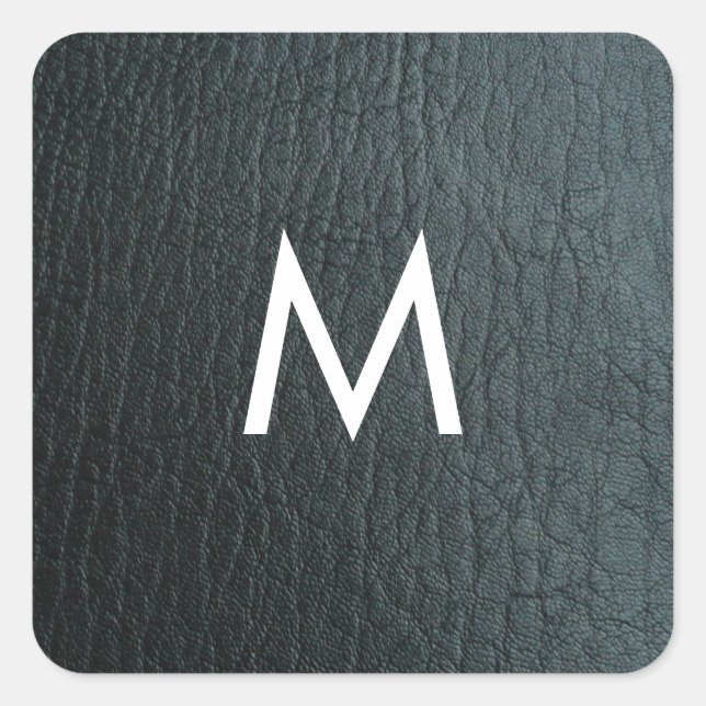 Sticker Carré Texture en cuir noir monogramme Faux (Devant)