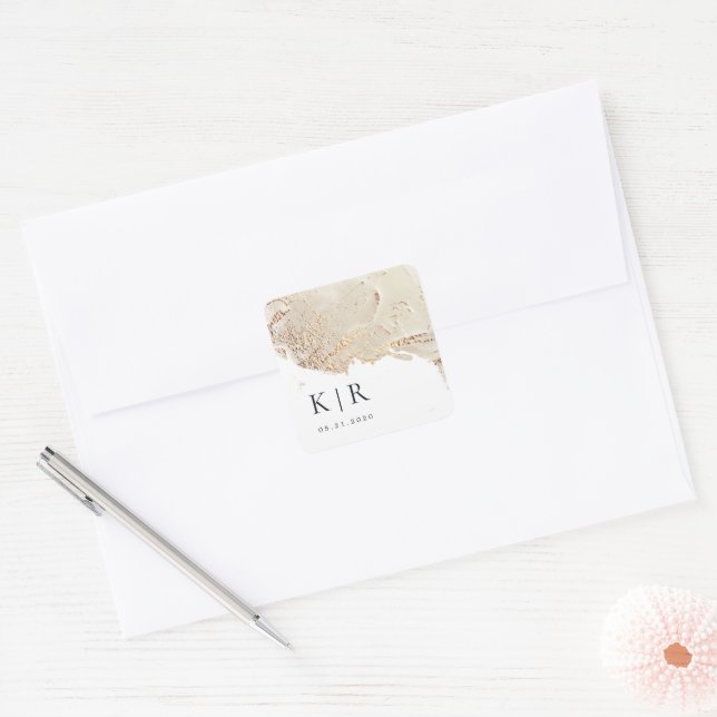 Sticker Carré Texturé Gold Faux Foil Mariage élégant (Enveloppe)