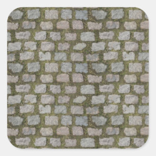 Sticker Carré texture motif de la route pavée recouverte de mous
