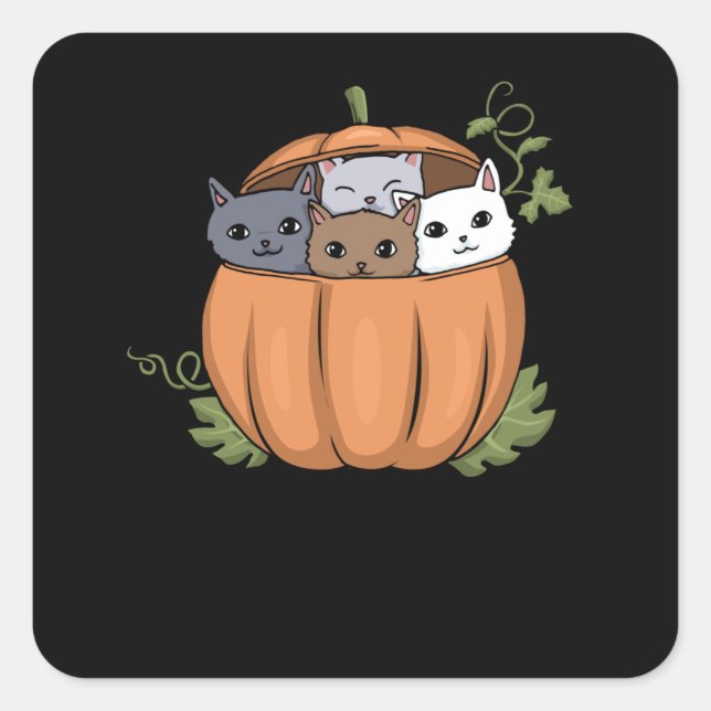 Sticker Carré Thanksgiving Cat Pumkin Pie Cat Maman Cute Kitten (Devant)