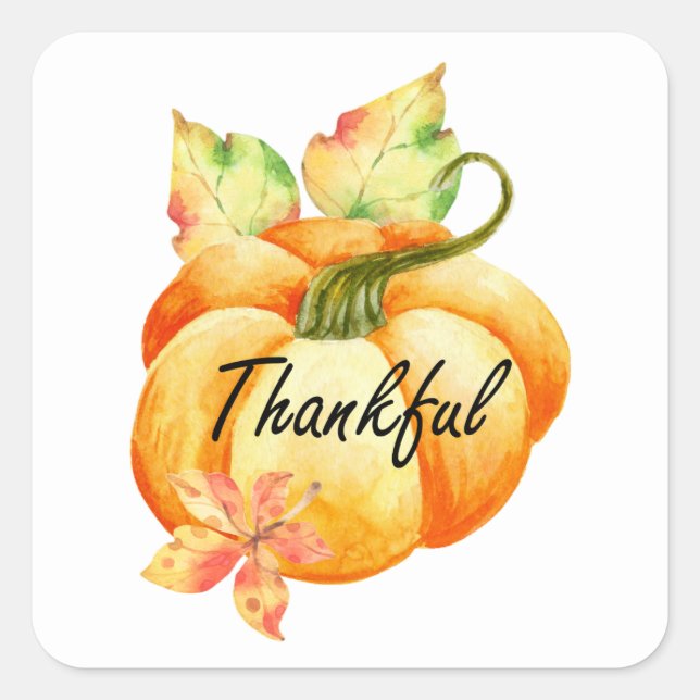 Sticker Carré Thanksgiving, Citrouille d'aquarelle (Devant)