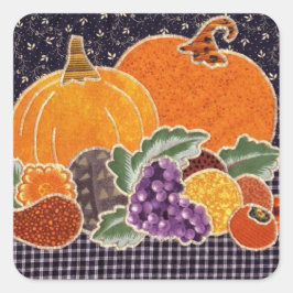 Sticker Carré Thanksgiving Citrouille et Amis Patchwork