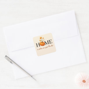 Sticker Carré Thanksgiving Citrouille Home Où nous donnons des r