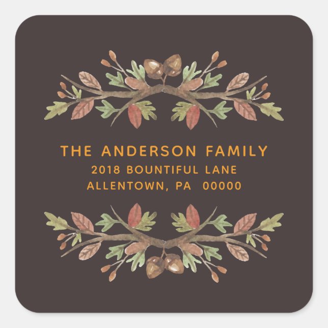 STICKER CARRÉ THANKSGIVING CUTE FALL FOLIAGE ADRESSE DE RETOUR (Devant)