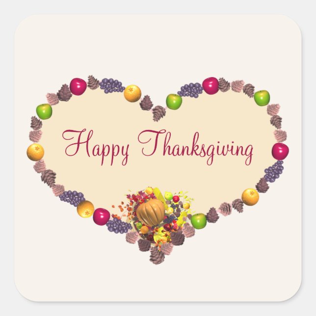 Sticker Carré Thanksgiving Heart et Cornucopia (Devant)
