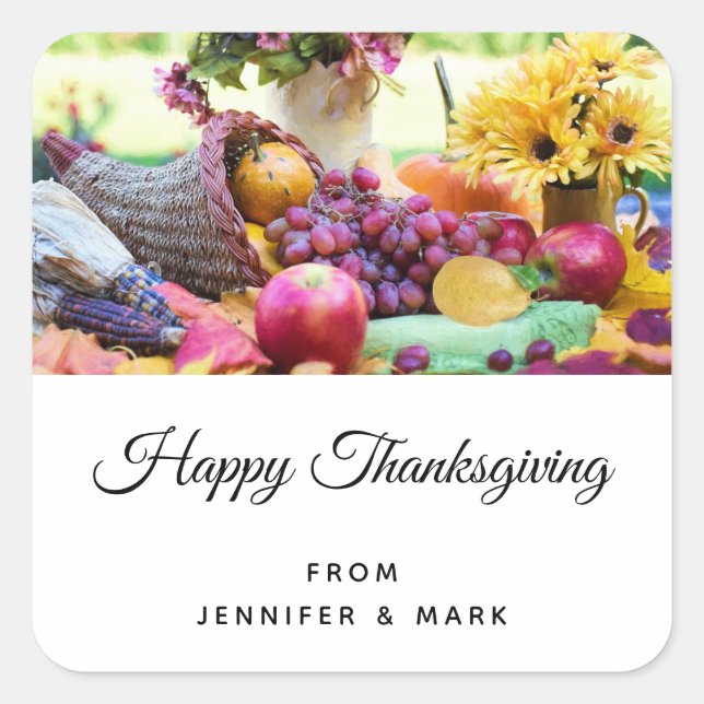 Sticker Carré Thanksgiving Holiday Autumn Harvest Table (Devant)