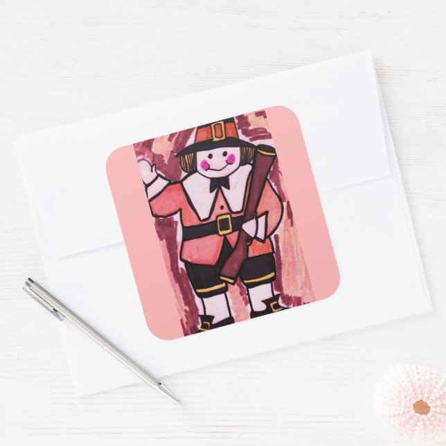 STICKER CARRÉ THANKSGIVING PILGRIM (Enveloppe)