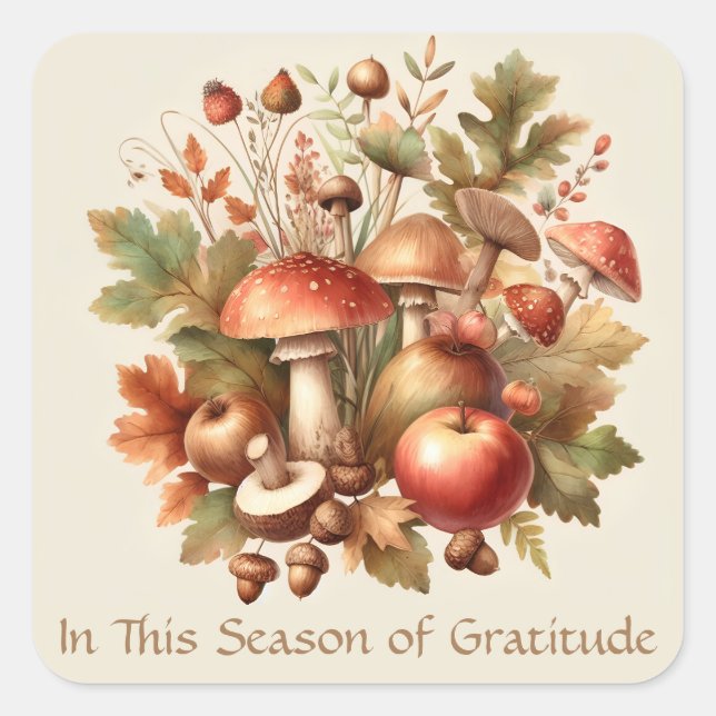 Sticker Carré Thanksgiving pomme de champignon de l'automne (Devant)