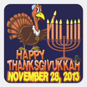 Sticker Carré Thanksgivukkah heureux Thankgiving Hanoukka 2013