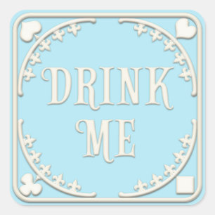 Sticker Carré Thé de fête "Buvez-Moi" Merveilleux Bleu Espiègle