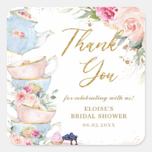 Sticker Carré Thé de mariage aux fleurs rose saumon