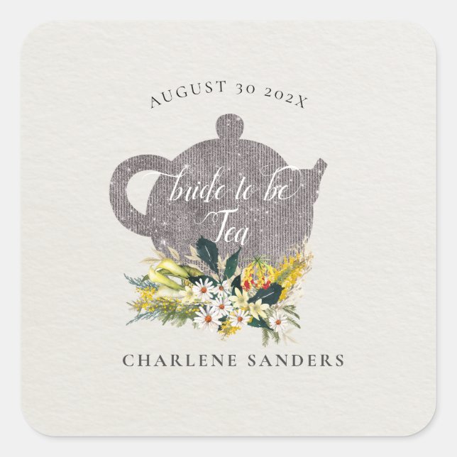 Sticker Carré Thé de mariage floral aux marguerites d'été (Devant)