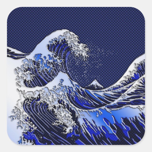 Sticker Carré The Great Hokusai Wave Carbon Fiber (Devant)
