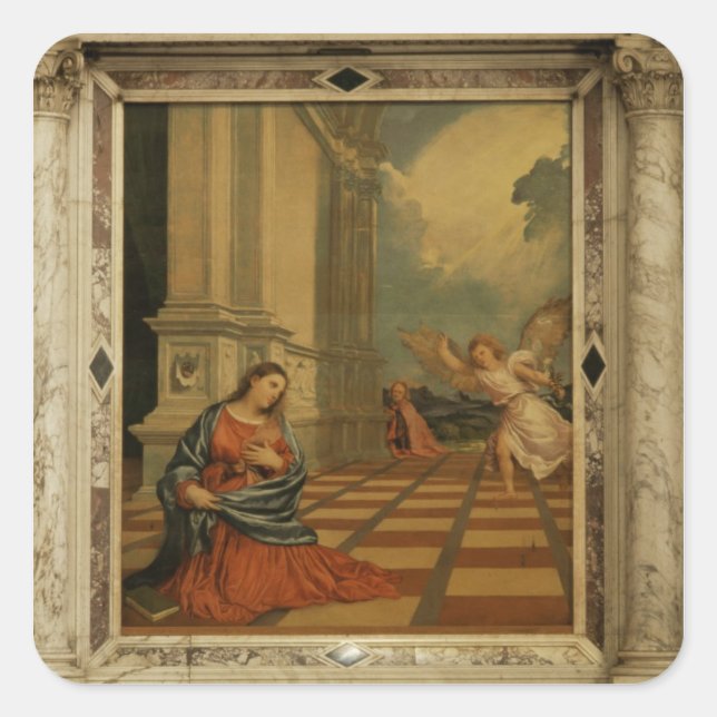 Sticker Carré The Malchiostro Annonciation, c.1520 (huile sur pa (Devant)