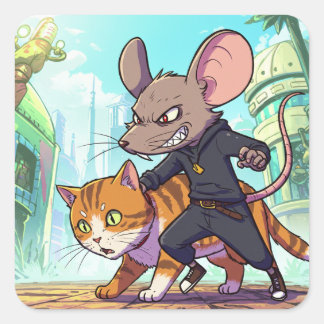 Sticker Carré The moment the mouse beats the cat