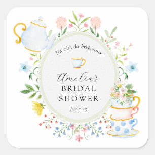 Sticker Carré Thé pour la Mariée Fleurs Sauvages Baby Shower