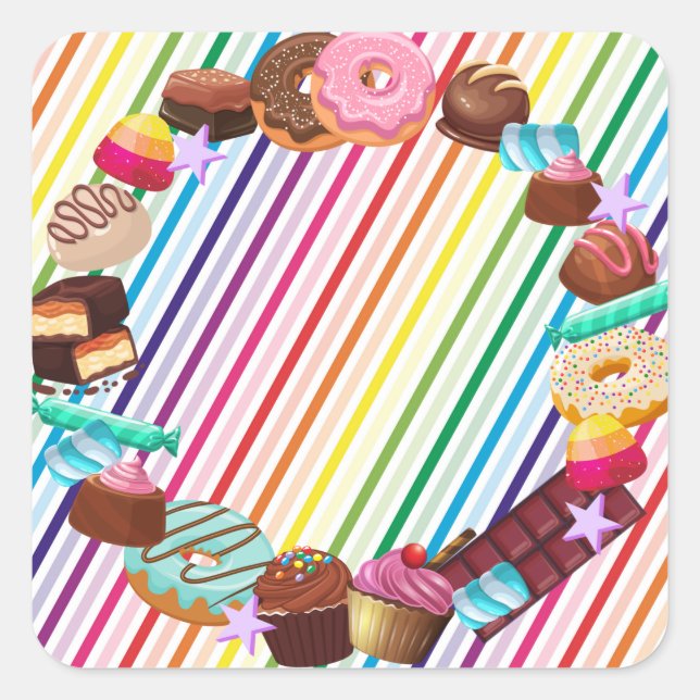 Sticker Carré Thème bonbon, chocolat, nourriture, beignets, part (Devant)