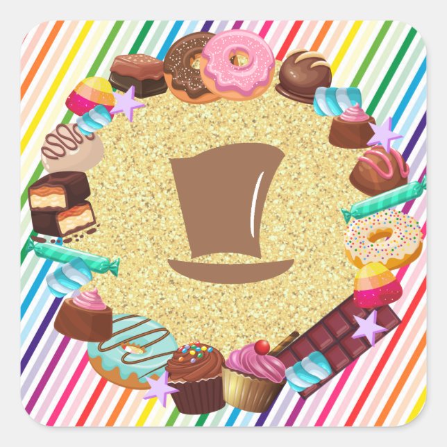 Sticker Carré Thème bonbon, chocolat, nourriture, beignets, part (Devant)