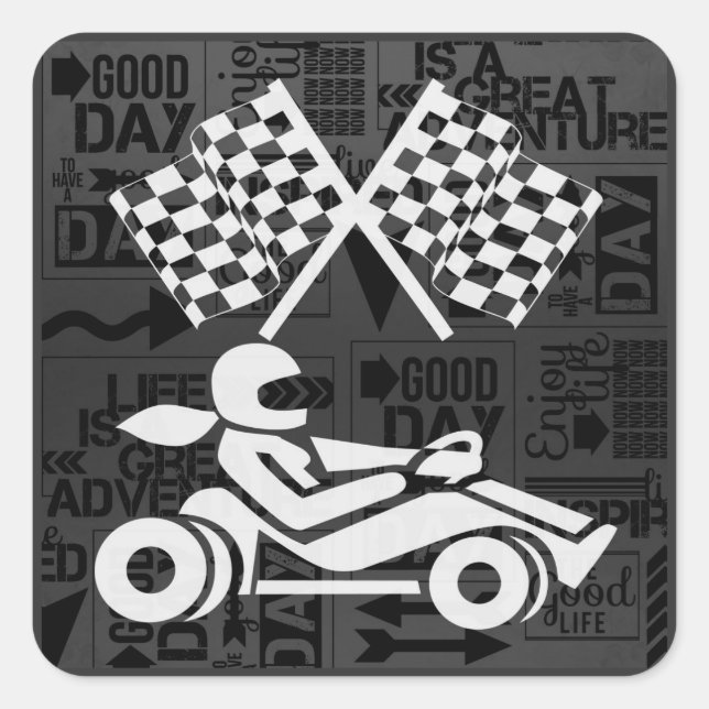 Sticker Carré Thème de course automobile noir et blanc (Devant)