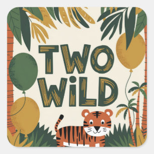 Sticker Carré Thème de fête d'anniversaire de deux jungle sauvag