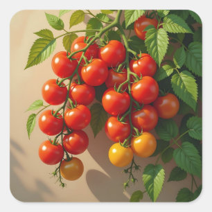 Sticker Carré Thème de jardinage de plants de tomates pour l'été