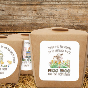 Sticker Carré Thème de la ferme Merci d'être venu Vache Meuh Meu