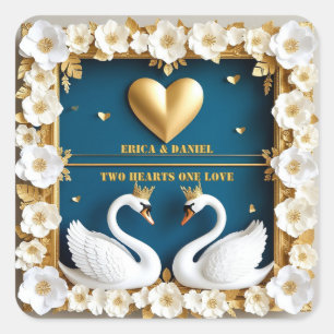 Sticker Carré Thème de mariage Couple Cygne Or Bleu 💍