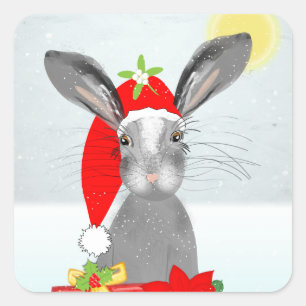 Sticker Carré Thème de Noël de lapin lapin mignon