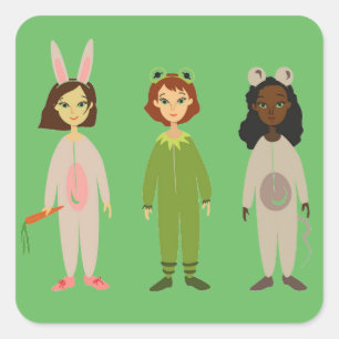 Sticker Carré Thème des amies en pyjama pour filles mignonnes