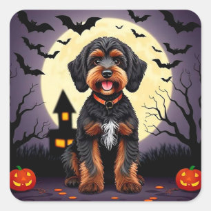 Sticker Carré Thème d'Halloween Happy Dog Citrouille Mignonne