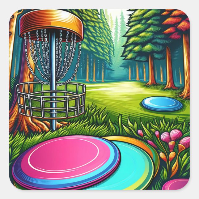 Sticker Carré Thème Disc Golf et Aigle (Devant)