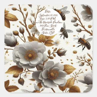 Sticker Carré thème fleur abeilles à miel Papier Plaque