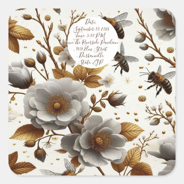 Sticker Carré thème fleur abeilles à miel Papier Plaque (Devant)