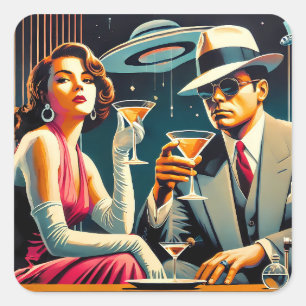 Sticker Carré Thème Gangster Martini Party d'ère spatiale Las Ve