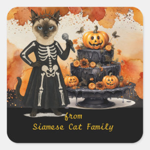 Sticker Carré Thème Halloween pour amateurs de chats avec bonbon