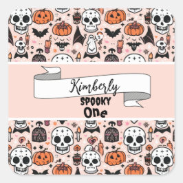 Sticker Carré Thème Halloween rose éffrayant Tuile Éffrayant