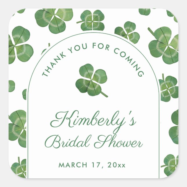 Sticker Carré Thème Irlandais Vert Et Blanc Faveur De Mariage (Devant)